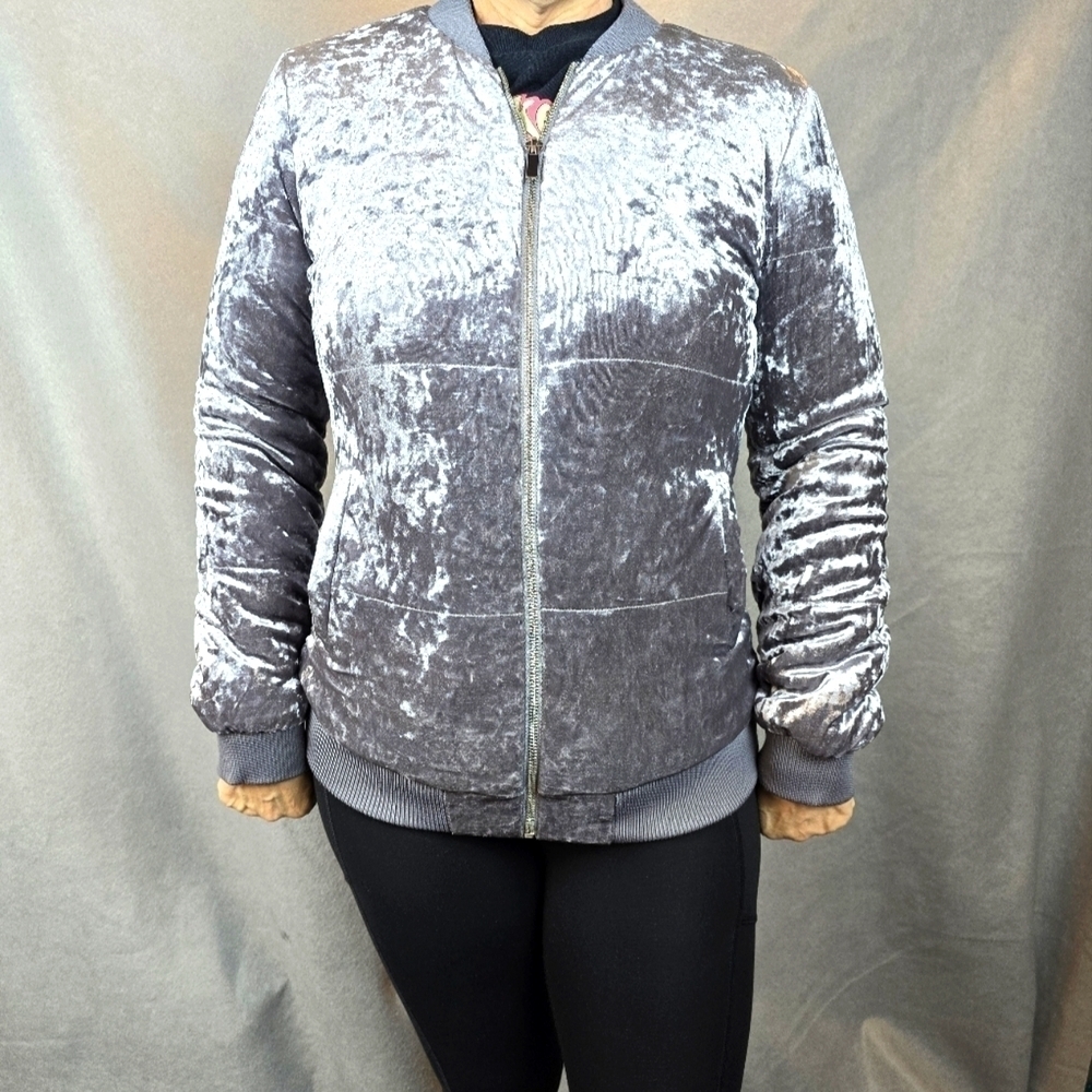 Romeo and juliet couture crushed velvet bomber jacket, gray size S*